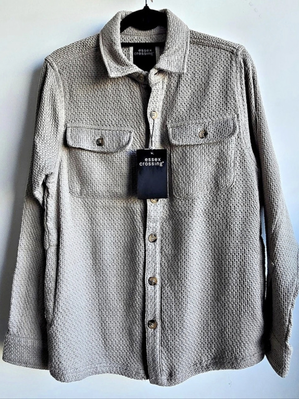 Essex Crossing Casual Button-Down Shirt in Taupe Gray NWT